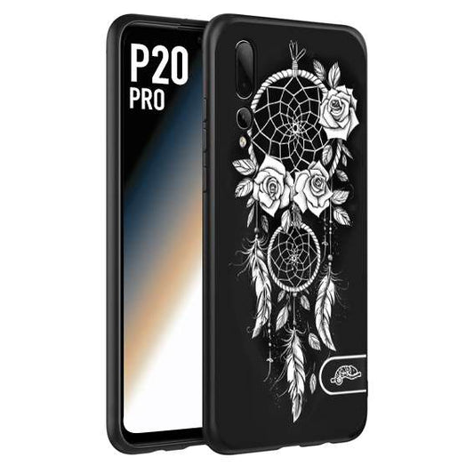 CUSTOMIZZA - Custodia cover nera morbida in tpu compatibile per Huawei P20 PRO acchiappasogni dreamcatcher black and white bianco a rilievo disegnato tattoo tatuaggio