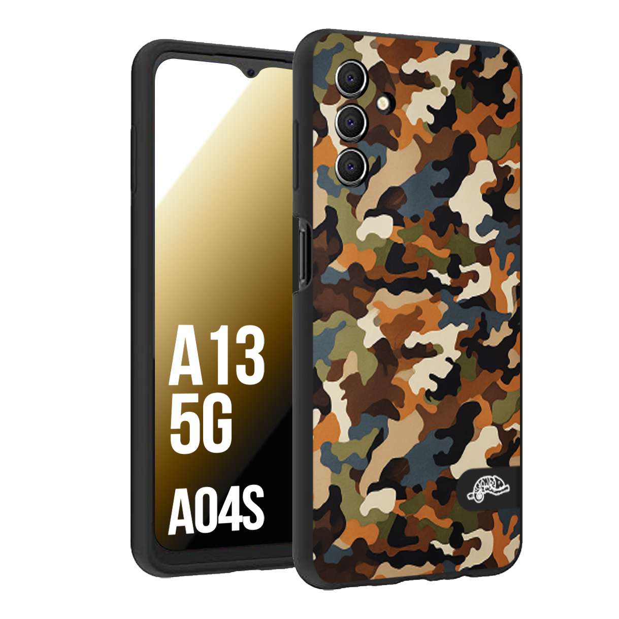 CUSTOMIZZA - Custodia cover nera morbida in tpu compatibile per Samsung A04S - A13 5G camouflage mimetico militare moderno blu marrone beige