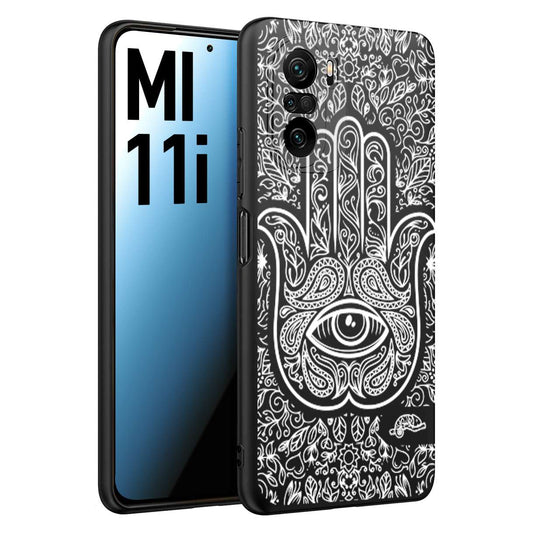 CUSTOMIZZA - Custodia cover nera morbida in tpu compatibile per Xiaomi Mi 11i mano di fatima effetto rilievo mandala donna