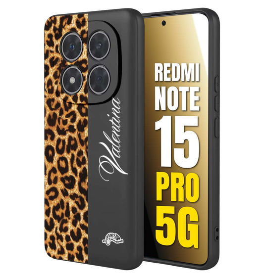 CUSTOMIZZA - Custodia cover nera morbida in tpu compatibile per Xiaomi Redmi Note 15 PRO 5G custom nome scritta leopardato maculato donna marrone leopard