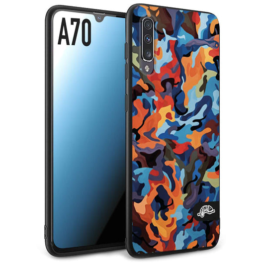 CUSTOMIZZA - Custodia cover nera morbida in tpu compatibile per Samsung A70 camouflage mimetico militare moderno blu arancio rosso