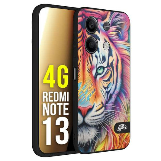 CUSTOMIZZA - Custodia cover nera morbida in tpu compatibile per Xiaomi Redmi Note 13 4G animali color tigre tiger viso colori vibranti disegnato schizzo