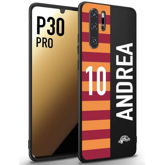 CUSTOMIZZA - Custodia cover nera morbida in tpu compatibile per Huawei P30 PRO personalizzata calcio football nome e numero calciatori giallo rossi