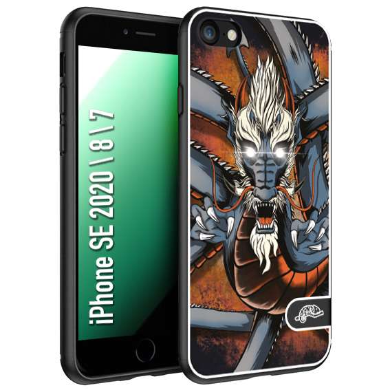 CUSTOMIZZA - Custodia cover nera morbida in tpu compatibile per iPhone 7 - 8 - SE 2020 / 2022 drago giapponese tattoo japan dragon