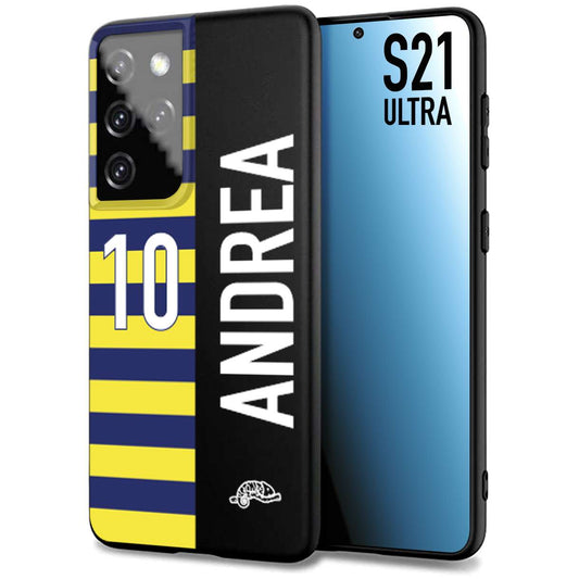 CUSTOMIZZA - Custodia cover nera morbida in tpu compatibile per Samsung S21 ULTRA personalizzata calcio football nome e numero calciatori giallo blu