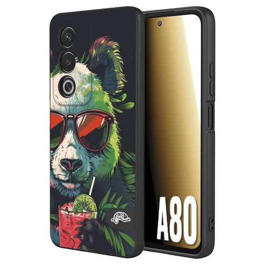 CUSTOMIZZA - Custodia cover nera morbida in tpu compatibile per Oppo A80 estate disegnata cocktails animali simpatici panda mojito