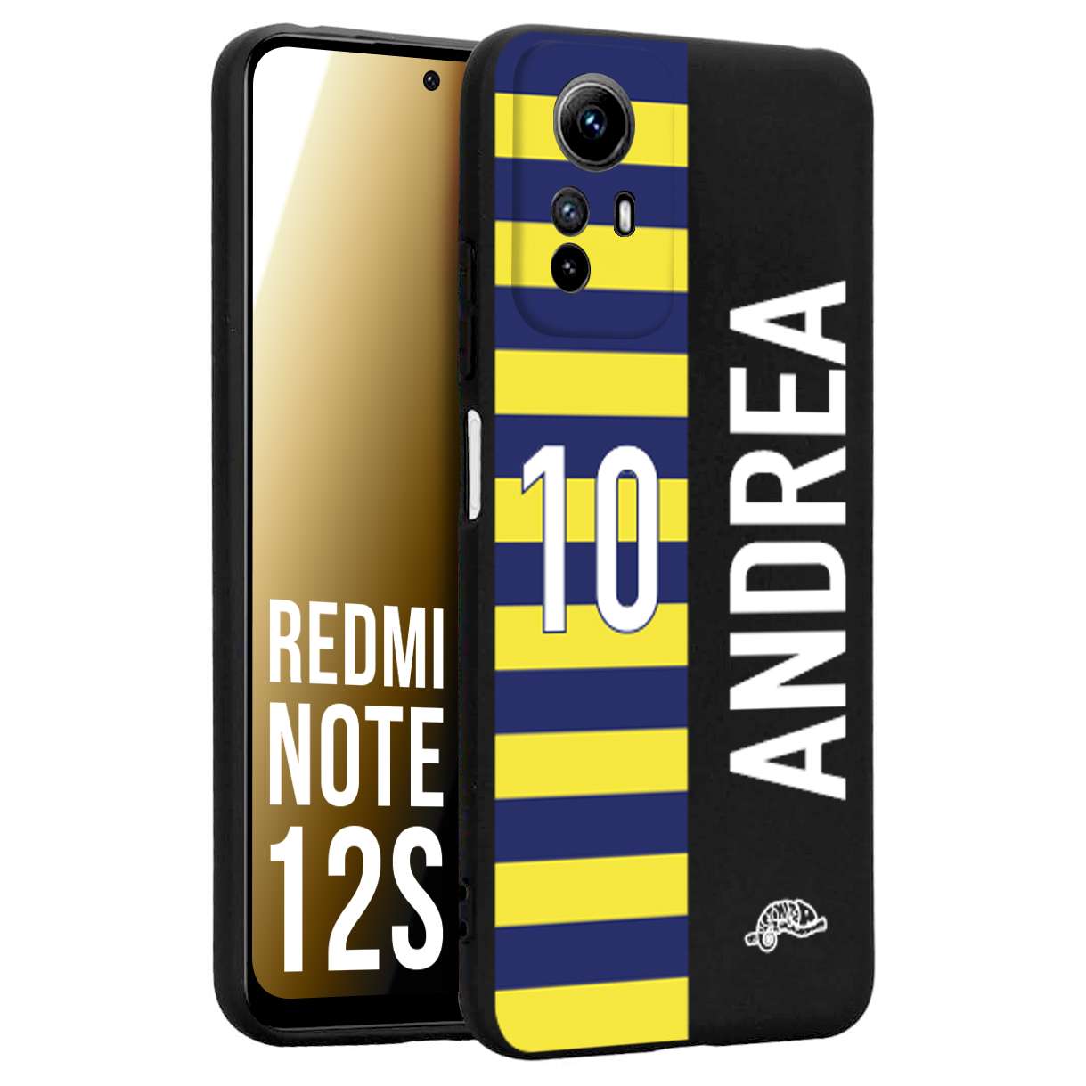 CUSTOMIZZA - Custodia cover nera morbida in tpu compatibile per Xiaomi Redmi Note 12S personalizzata calcio football nome e numero calciatori giallo blu