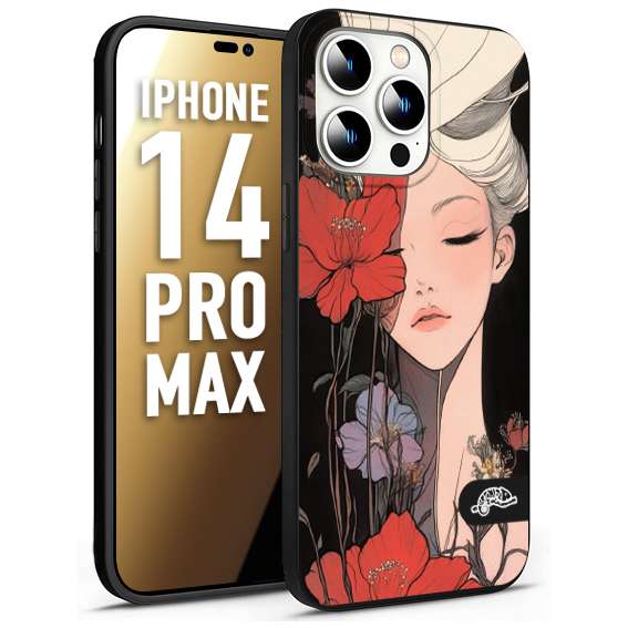 CUSTOMIZZA - Custodia cover nera morbida in tpu compatibile per iPhone 14 PRO MAX woman flower Fantasia Floreale Design Donna e Fiori, Retro Artistico
