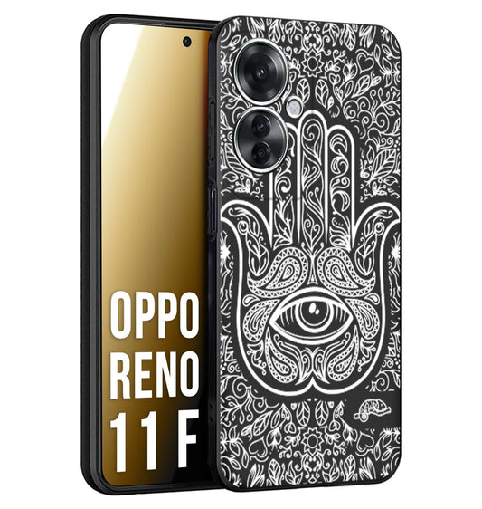 CUSTOMIZZA - Custodia cover nera morbida in tpu compatibile per Oppo Reno 11 F 5G mano di fatima effetto rilievo mandala donna
