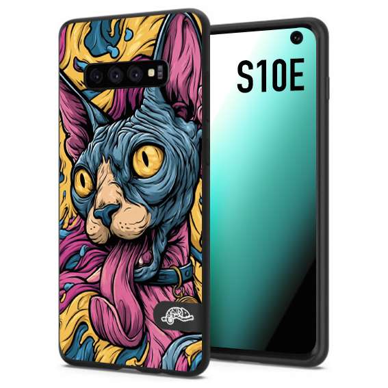 CUSTOMIZZA - Custodia cover nera morbida in tpu compatibile per Samsung S10E Sphynx Colorato Pop Art Psichedelico Gatto Blu Rosa Giallo Artistica Fantasy