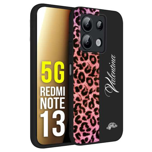 CUSTOMIZZA - Custodia cover nera morbida in tpu compatibile per Xiaomi Redmi Note 13 5G leopardato rosa fucsia personalizzata nome iniziali