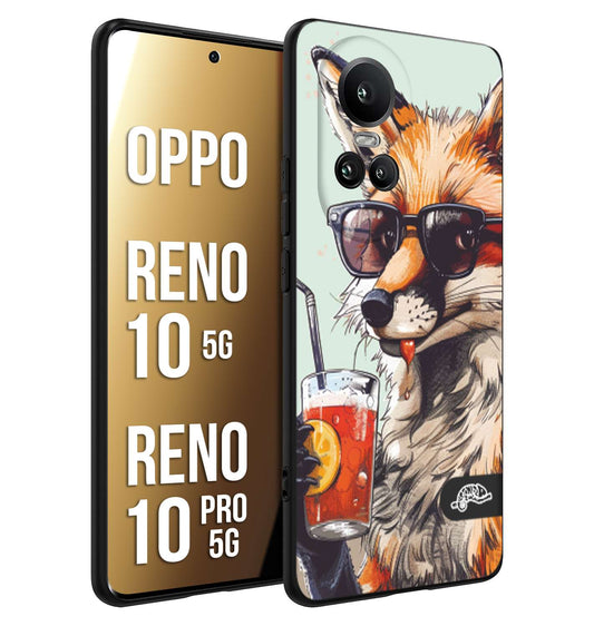 CUSTOMIZZA - Custodia cover nera morbida in tpu compatibile per Oppo Reno 10 5G - 10 PRO 5G estate disegnata cocktails animali simpatici fox volpe negroni