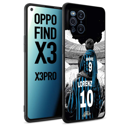 CUSTOMIZZA - Custodia cover nera morbida in tpu compatibile per Oppo Find X3 - Find X3 Pro 5G personalizzata calcio football padre e figlio calciatori nerazzurra