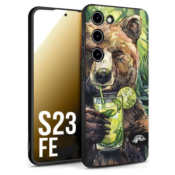 CUSTOMIZZA - Custodia cover nera morbida in tpu compatibile per Samsung S23 FE fiori estate disegnata cocktails animali simpatici orso bear negroni