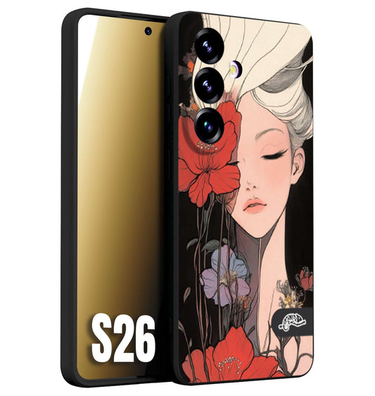 CUSTOMIZZA - Custodia cover nera morbida in tpu compatibile per Samsung S26 woman flower Fantasia Floreale Design Donna e Fiori, Retro Artistico