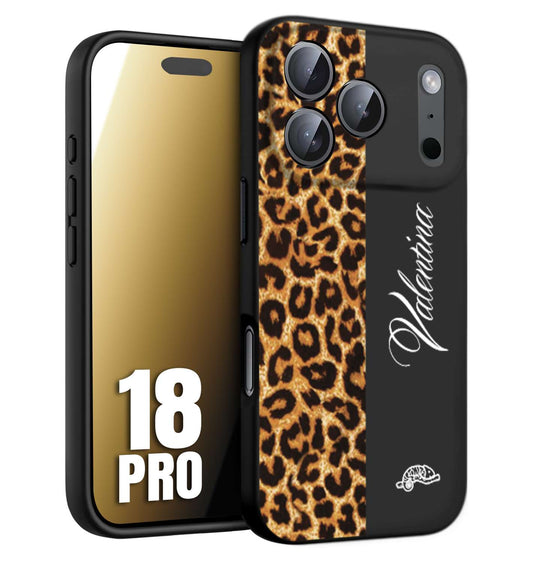 CUSTOMIZZA - Custodia cover nera morbida in tpu compatibile per iPhone 18 PRO custom nome scritta leopardato maculato donna marrone leopard