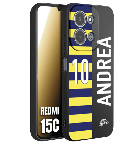 CUSTOMIZZA - Custodia cover nera morbida in tpu compatibile per Xiaomi Redmi 15C personalizzata calcio football nome e numero calciatori giallo blu