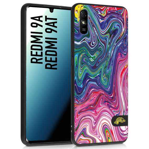 CUSTOMIZZA - Custodia cover nera morbida in tpu compatibile per Xiaomi Redmi 9A - 9AT colorata fantasia vortice marmo arcobaleno rosa blu fucsia