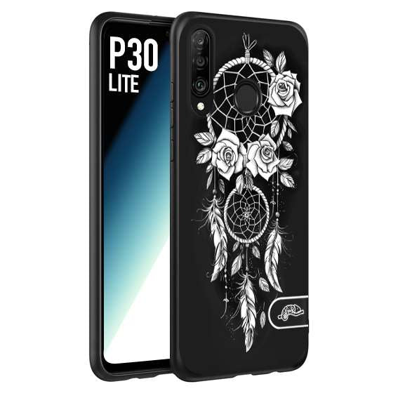 CUSTOMIZZA - Custodia cover nera morbida in tpu compatibile per Huawei P30 LITE acchiappasogni dreamcatcher black and white bianco a rilievo disegnato tattoo tatuaggio