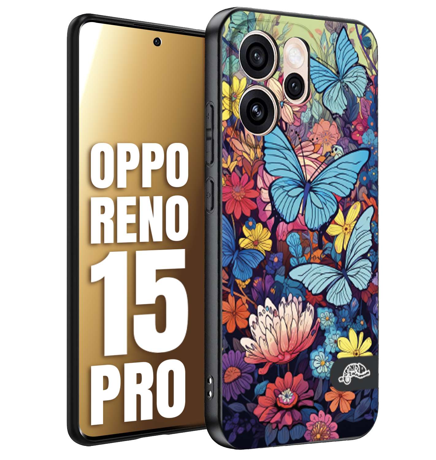 CUSTOMIZZA - Custodia cover nera morbida in tpu compatibile per Oppo Reno 15 PRO farfalle butterfly moderno donna disegnate gialla blu rosa