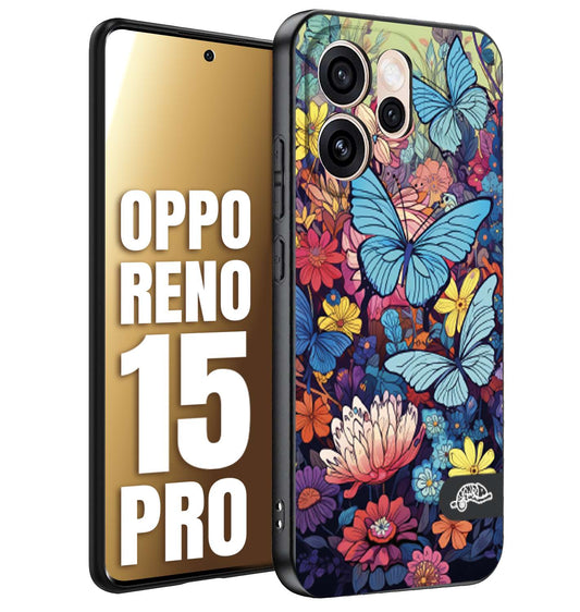 CUSTOMIZZA - Custodia cover nera morbida in tpu compatibile per Oppo Reno 15 PRO farfalle butterfly moderno donna disegnate gialla blu rosa