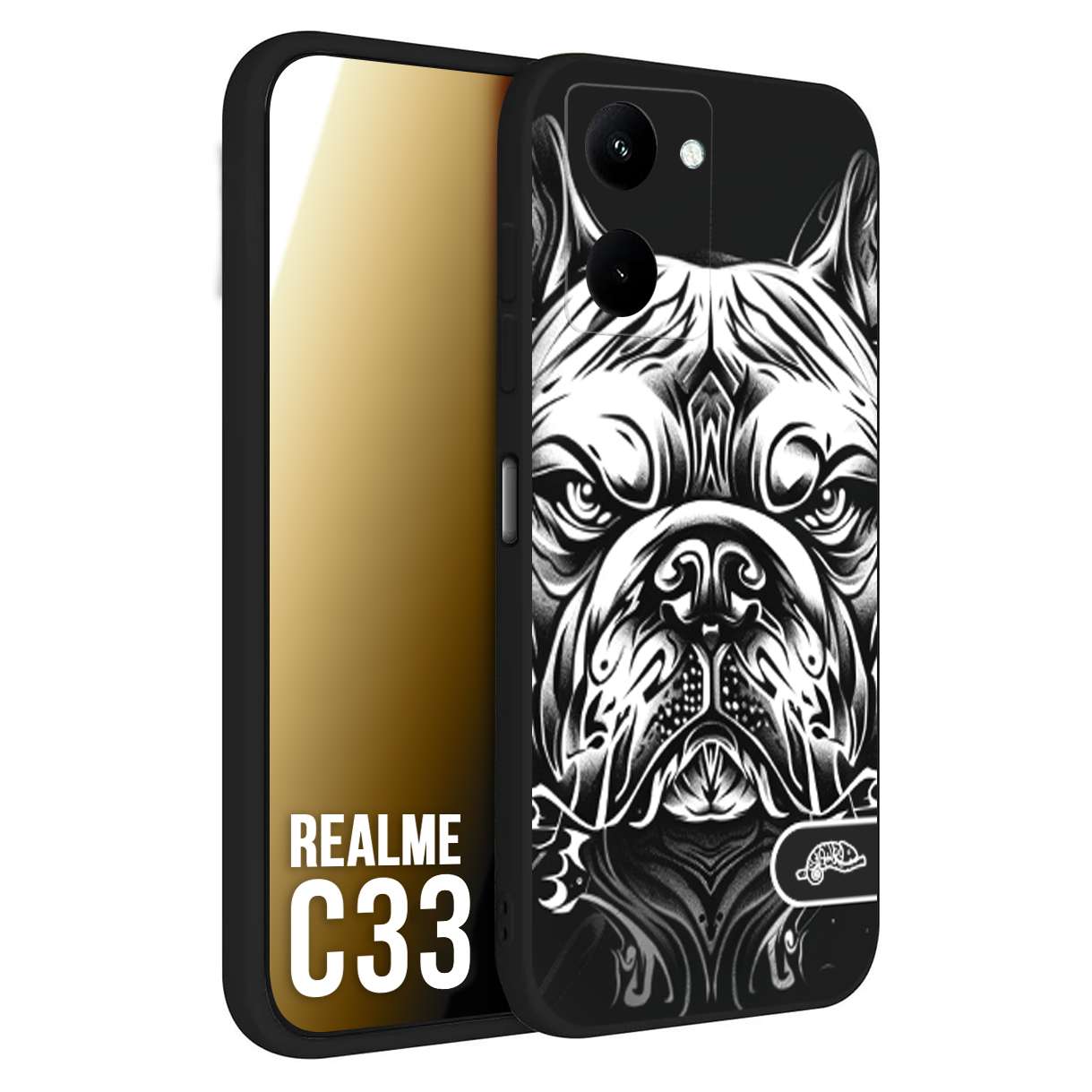 CUSTOMIZZA - Custodia cover nera morbida in tpu compatibile per Oppo Reno 11 PRO 5G bulldog bianco a rilievo disegnato tattoo tatuaggio