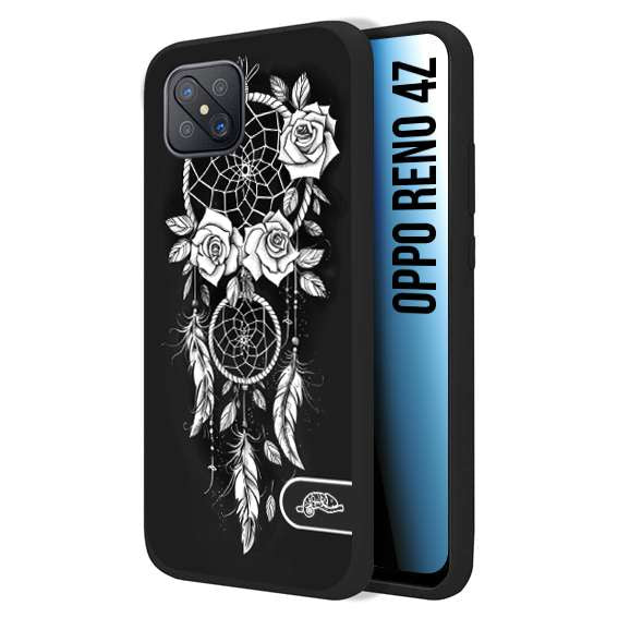 CUSTOMIZZA - Custodia cover nera morbida in tpu compatibile per Oppo Reno 4Z acchiappasogni dreamcatcher black and white bianco a rilievo disegnato tattoo tatuaggio