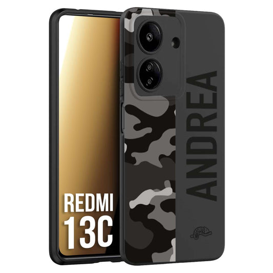 CUSTOMIZZA - Custodia cover nera morbida in tpu compatibile per Xiaomi Redmi 13C camouflage mimetico militare personalizzata nome