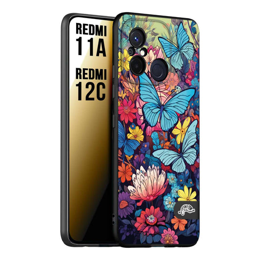 CUSTOMIZZA - Custodia cover nera morbida in tpu compatibile per Xiaomi Redmi K40 - K40 Pro farfalle butterfly moderno donna disegnate gialla blu rosa