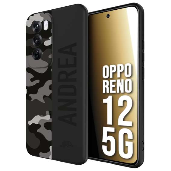 CUSTOMIZZA - Custodia cover nera morbida in tpu compatibile per Oppo Reno 12 5G camouflage mimetico militare personalizzata nome