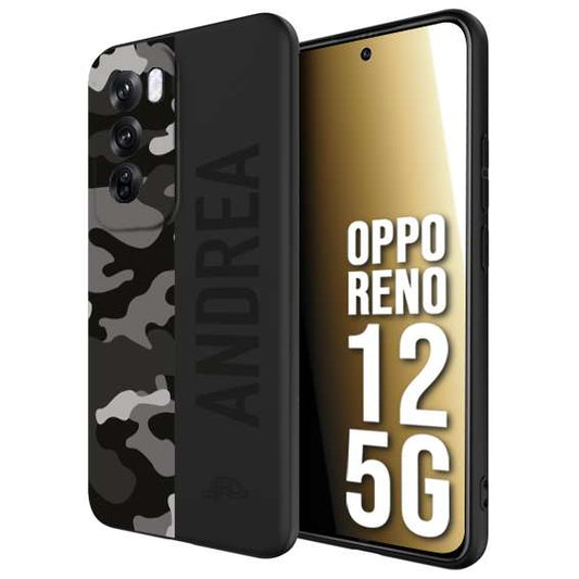 CUSTOMIZZA - Custodia cover nera morbida in tpu compatibile per Oppo Reno 12 5G camouflage mimetico militare personalizzata nome