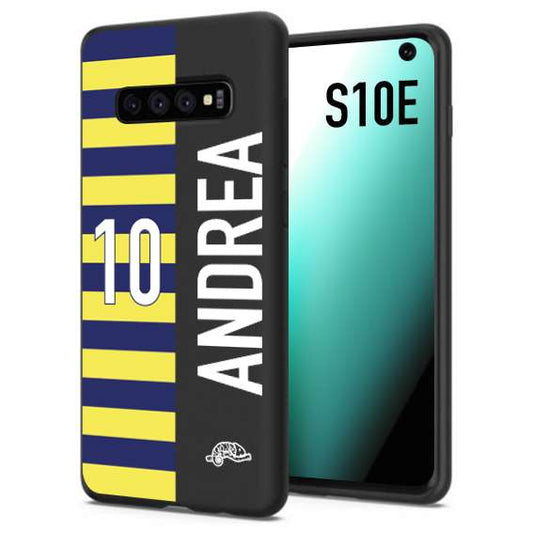 CUSTOMIZZA - Custodia cover nera morbida in tpu compatibile per Samsung S10E personalizzata calcio football nome e numero calciatori giallo blu