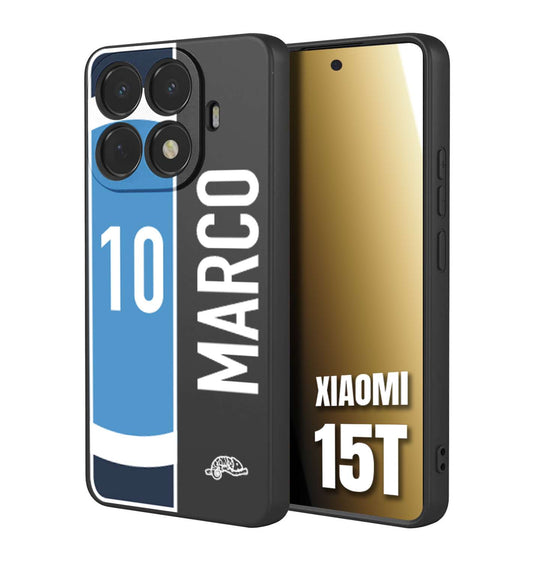 CUSTOMIZZA - Custodia cover nera morbida in tpu compatibile per Xiaomi 15T personalizzata calcio football nome e numero calciatori biancoazzurri bianco celesti