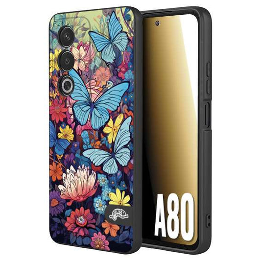 CUSTOMIZZA - Custodia cover nera morbida in tpu compatibile per Oppo A80 farfalle butterfly moderno donna disegnate gialla blu rosa