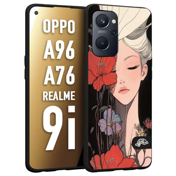 CUSTOMIZZA - Custodia cover nera morbida in tpu compatibile per Realme 9i - A96 - A76 woman flower Fantasia Floreale Design Donna e Fiori, Retro Artistico