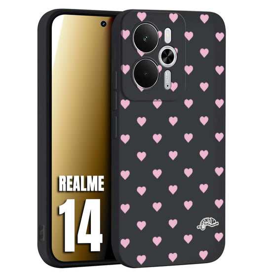 CUSTOMIZZA - Custodia cover nera morbida in tpu compatibile per Realme 14 5G cuori pois rosa su nero donna pin up vintage