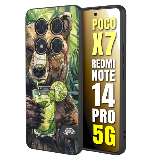 CUSTOMIZZA - Custodia cover nera morbida in tpu compatibile per Xiaomi Redmi Note 14 PRO 5G fiori estate disegnata cocktails animali simpatici orso bear negroni