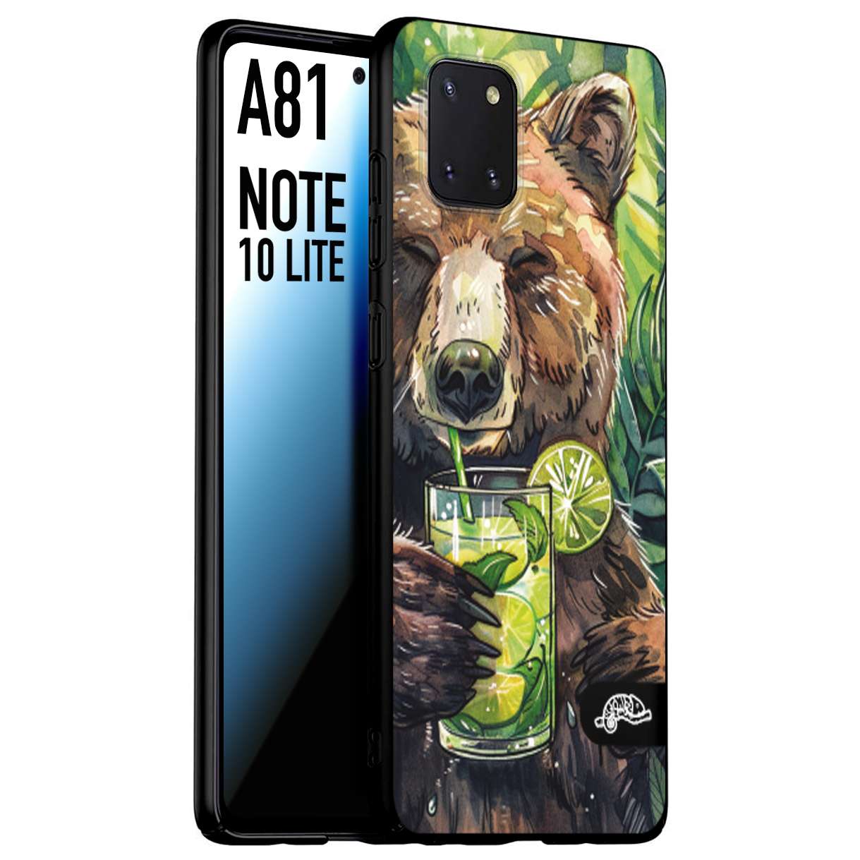 CUSTOMIZZA - Custodia cover nera morbida in tpu compatibile per Samsung A81 - Note 10 Lite estate disegnata cocktails animali simpatici orso bear negroni