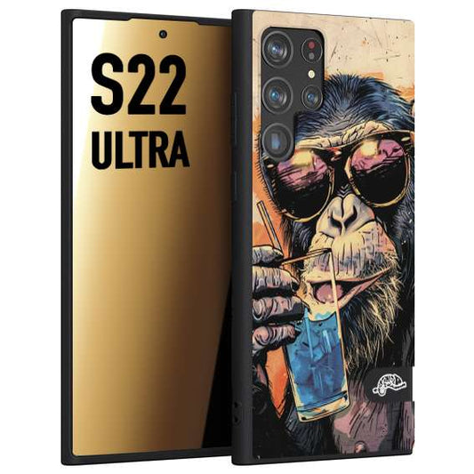 CUSTOMIZZA - Custodia cover nera morbida in tpu compatibile per Samsung S22 ULTRA estate disegnata cocktails animali simpatici scimmia monkey negroni
