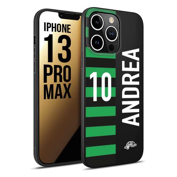 CUSTOMIZZA - Custodia cover nera morbida in tpu compatibile per iPhone 13 PRO MAX personalizzata calcio football nome e numero calciatori neroverde