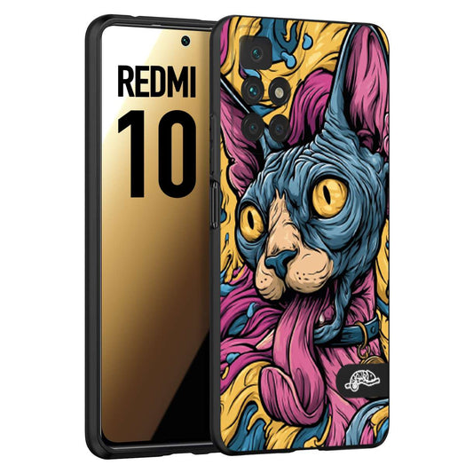 CUSTOMIZZA - Custodia cover nera morbida in tpu compatibile per Xiaomi Redmi 10 Sphynx Colorato Pop Art Psichedelico Gatto Blu Rosa Giallo Artistica Fantasy