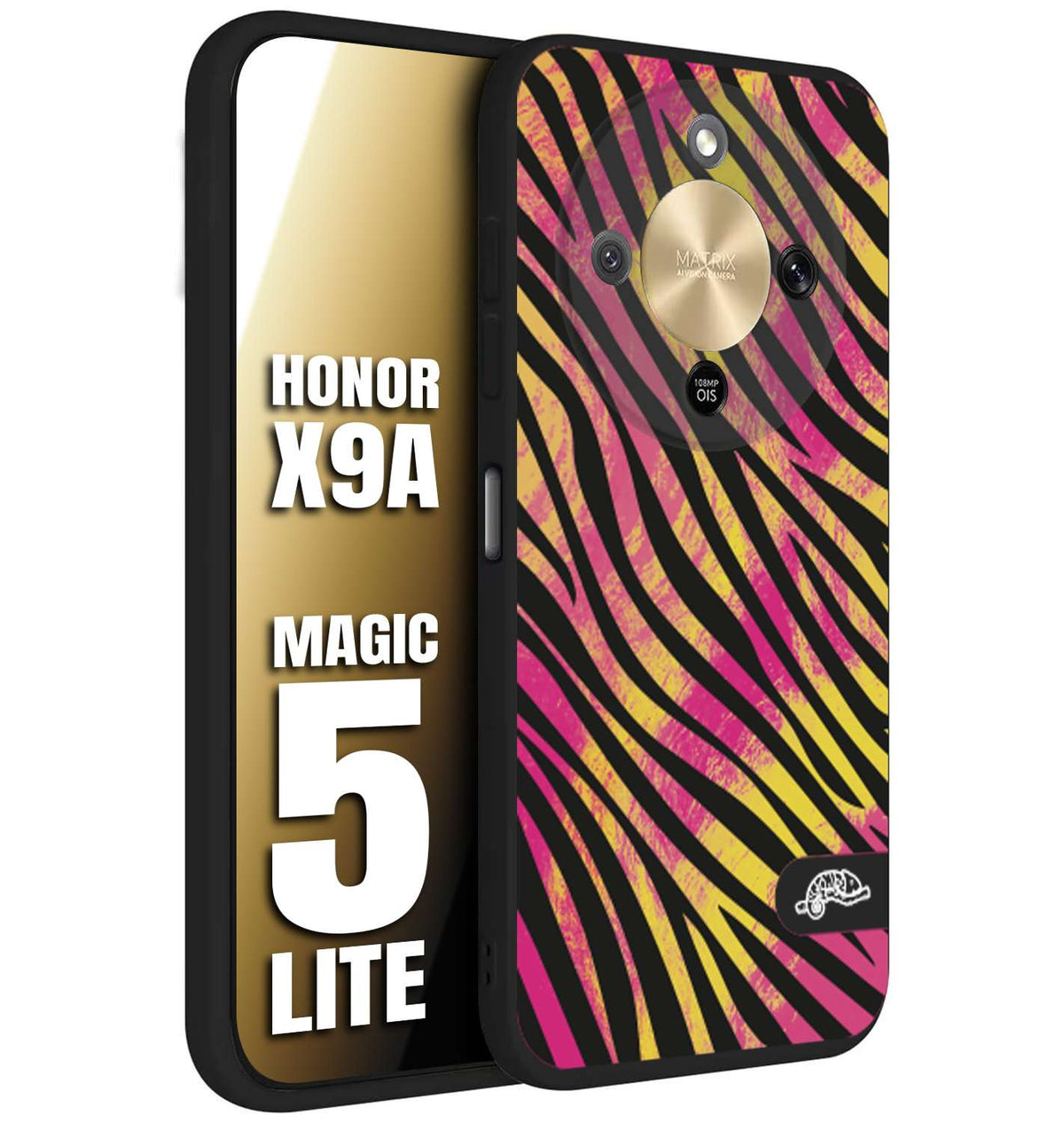 CUSTOMIZZA - Custodia cover nera morbida in tpu compatibile per Honor X9A - Honor Magic 5 Lite zebrata maculata a rilievo soft touch donna fucsia gialla