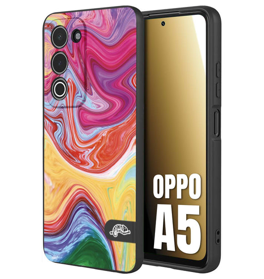 CUSTOMIZZA - Custodia cover nera morbida in tpu compatibile per Oppo A5 colorata fantasia vortice marmo onde verde fucsia gialla