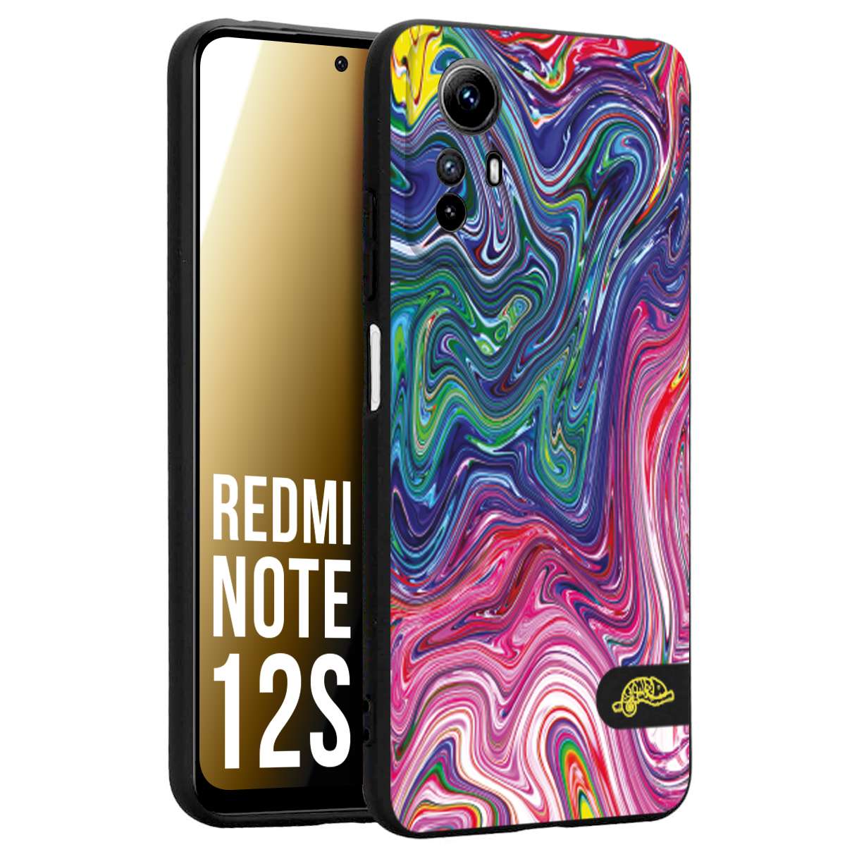CUSTOMIZZA - Custodia cover nera morbida in tpu compatibile per Xiaomi Redmi Note 12S colorata fantasia vortice marmo arcobaleno rosa blu fucsia