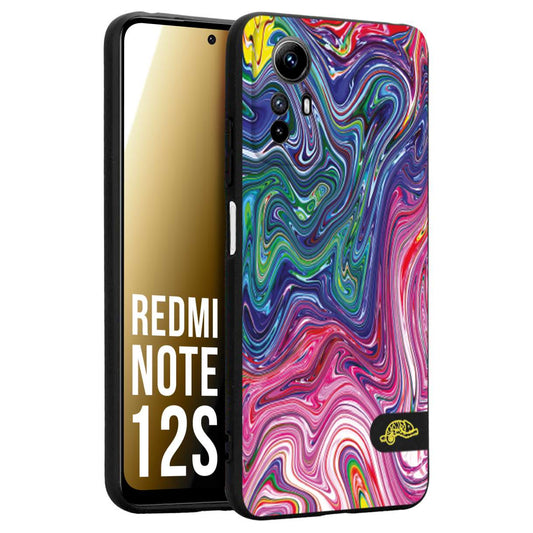 CUSTOMIZZA - Custodia cover nera morbida in tpu compatibile per Xiaomi Redmi Note 12S colorata fantasia vortice marmo arcobaleno rosa blu fucsia