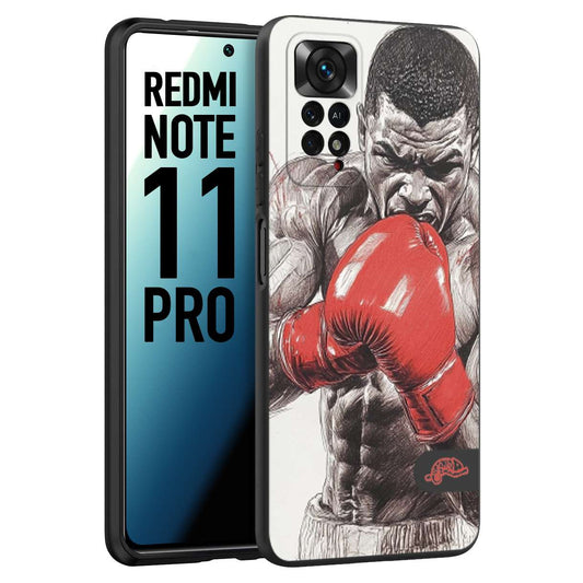 CUSTOMIZZA - Custodia cover nera morbida in tpu compatibile per Xiaomi Redmi Note 11 PRO pugilato pugili disegno tattoo guantoni box pesi massimi gancio
