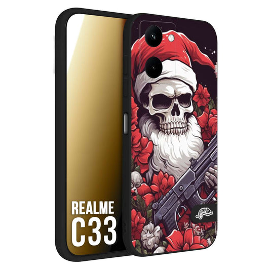 CUSTOMIZZA - Custodia cover nera morbida in tpu compatibile per Oppo Realme C33 teschio natale santa claus fiori tattoo disegnato