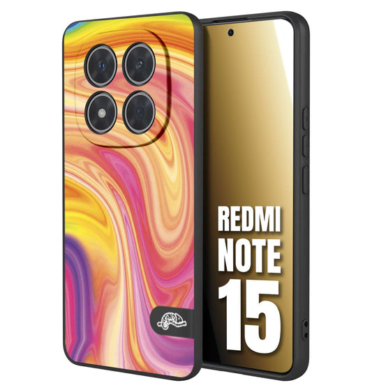 CUSTOMIZZA - Custodia cover nera morbida in tpu compatibile per Xiaomi Redmi Note 15 colorata fantasia vortice marmo onde rosa fucsia gialla