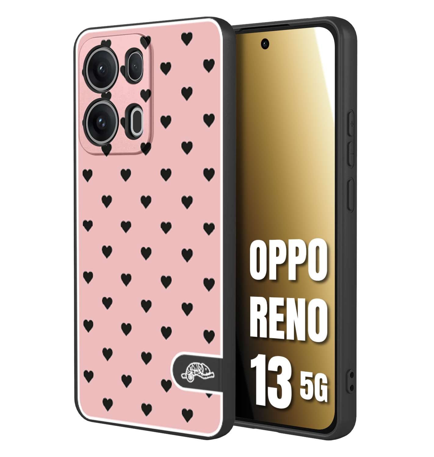 CUSTOMIZZA - Custodia cover nera morbida in tpu compatibile per Oppo Reno 13 5G cuori pois rosa donna pin up vintage
