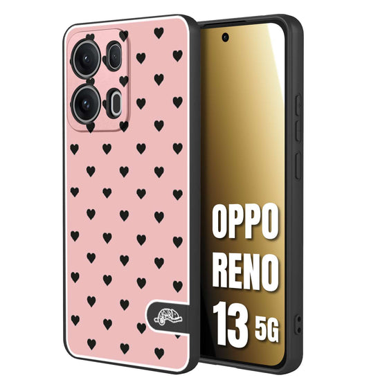 CUSTOMIZZA - Custodia cover nera morbida in tpu compatibile per Oppo Reno 13 5G cuori pois rosa donna pin up vintage